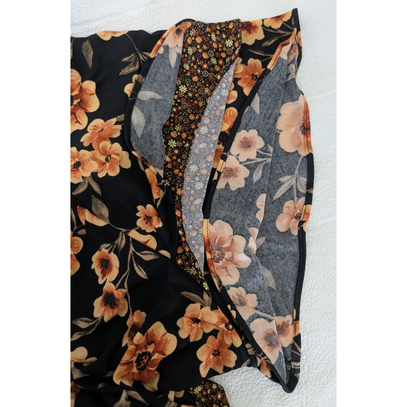 Perceptions Womens Dress Black Floral 1X Short Sleeve Belted - Picture 9 of 9